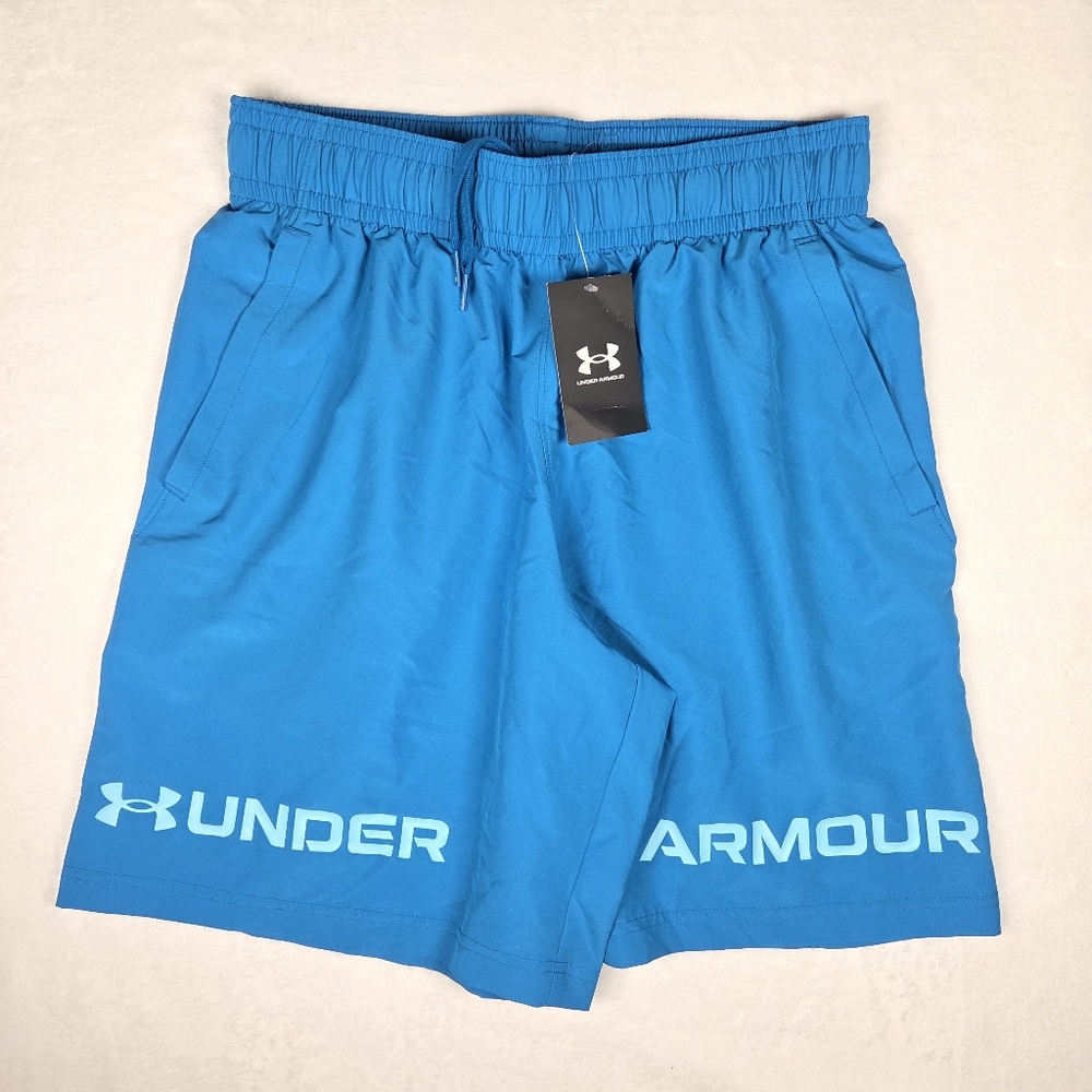 UA Under Armour Men Woven Graphic WM Shorts Blue Loose Medium Logo